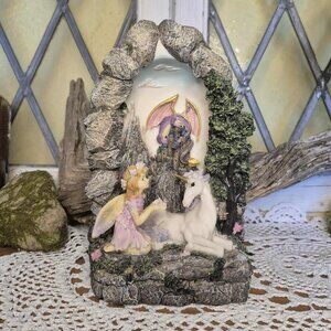 Vintage Bedside Table Lamp - Fairy Unicorn Dragon Castle & Stone Arch Figurine